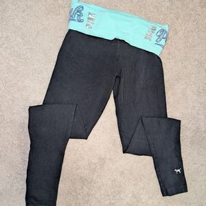 Victorias secret "Pink" Womens black and blue fold over leggings with sequins